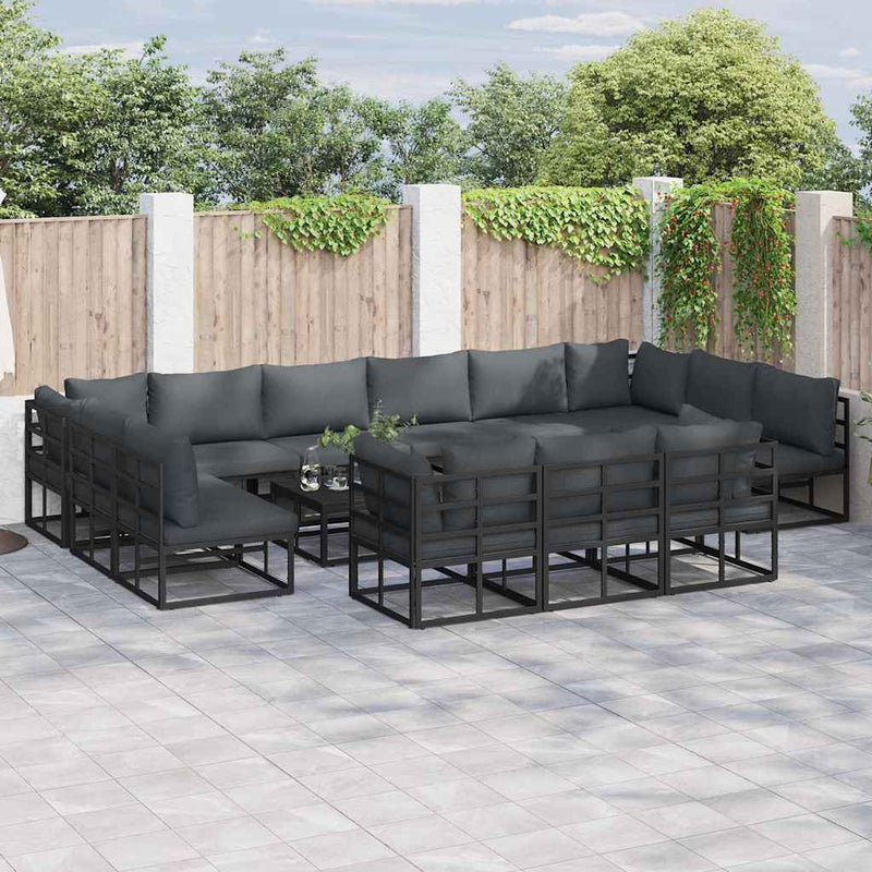 Set de canapele pentru grădină 14 buc. Negru Aluminiu