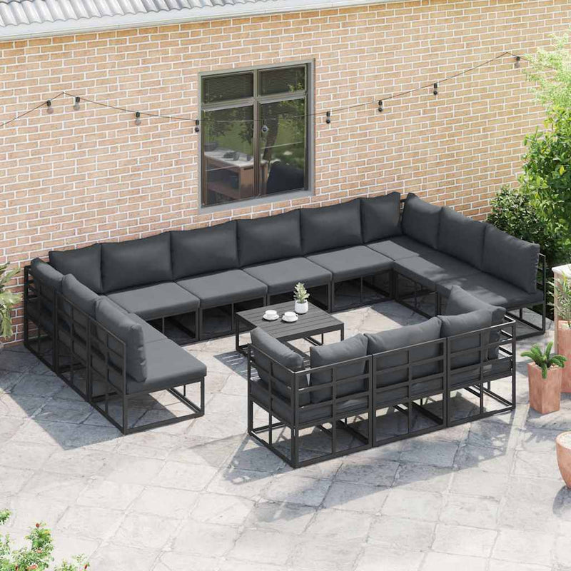 Set de canapele pentru grădină 14 buc. Negru Aluminiu