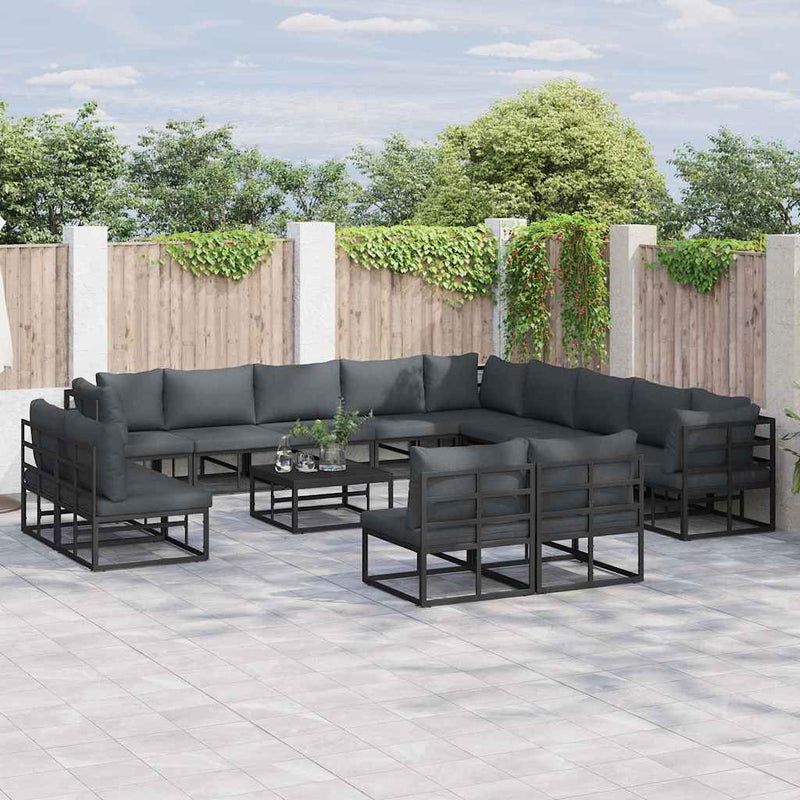 Set de canapele pentru grădină 13 buc. Negru Aluminiu