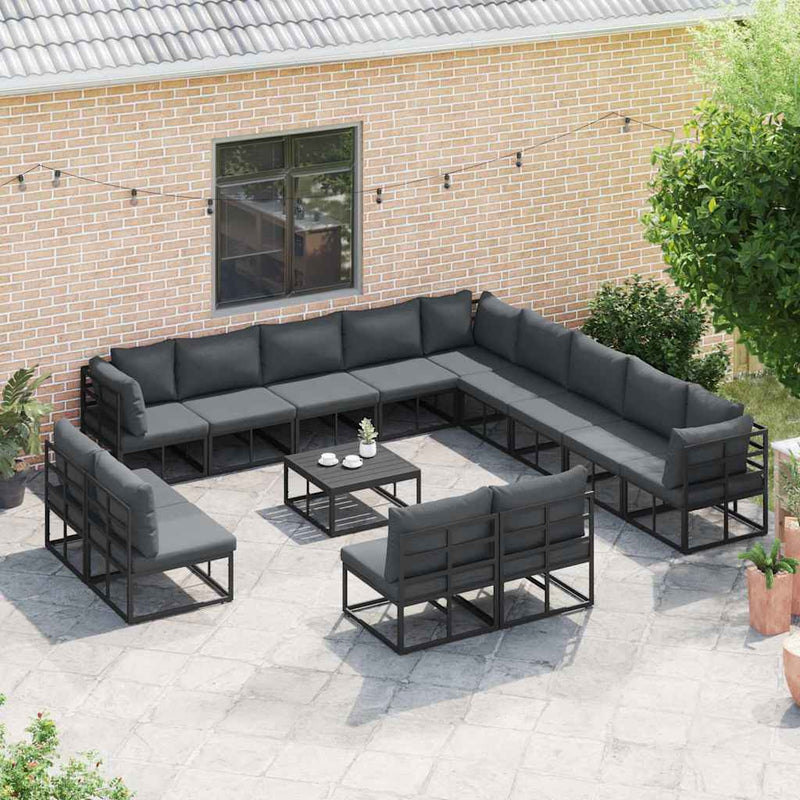 Set de canapele pentru grădină 13 buc. Negru Aluminiu
