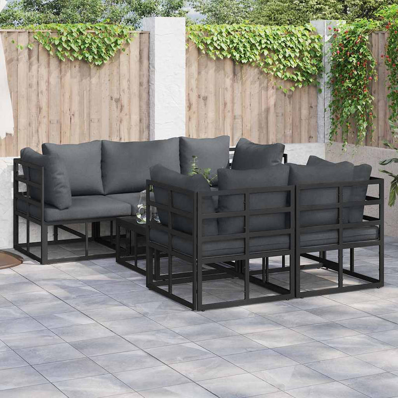 Set de canapele pentru grădină 6 buc. Negru Oțel