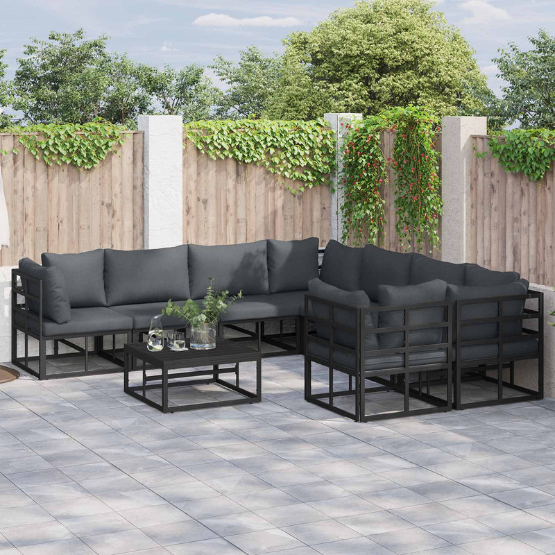 Set de canapele pentru grădină 9 buc. Negru Oțel
