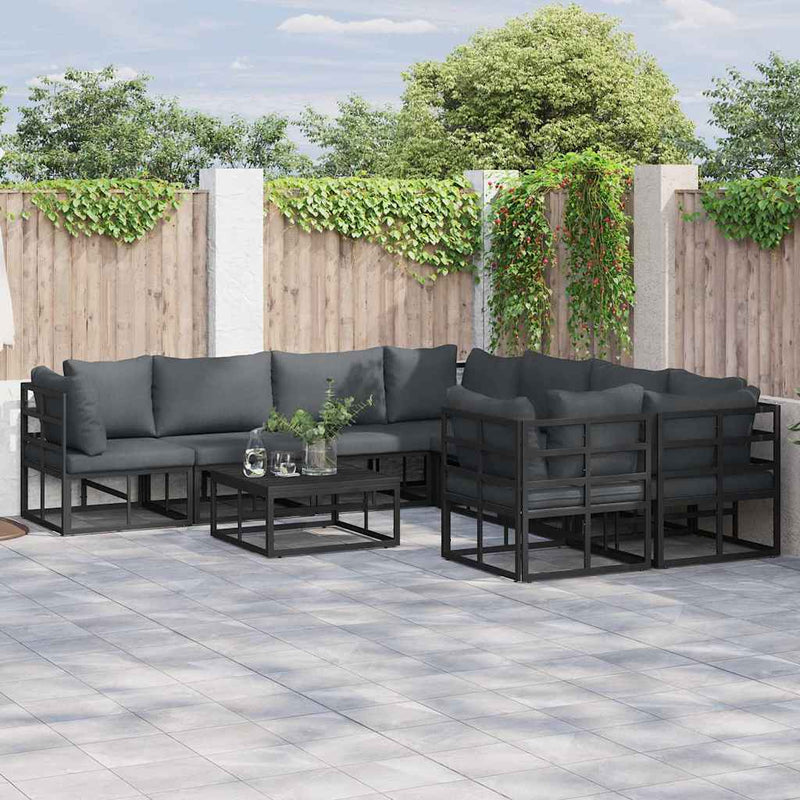 Set de canapele pentru grădină 8 buc. Negru Oțel
