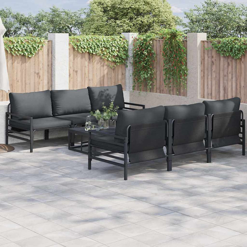 Set de canapele pentru grădină 7 buc. Negru Oțel