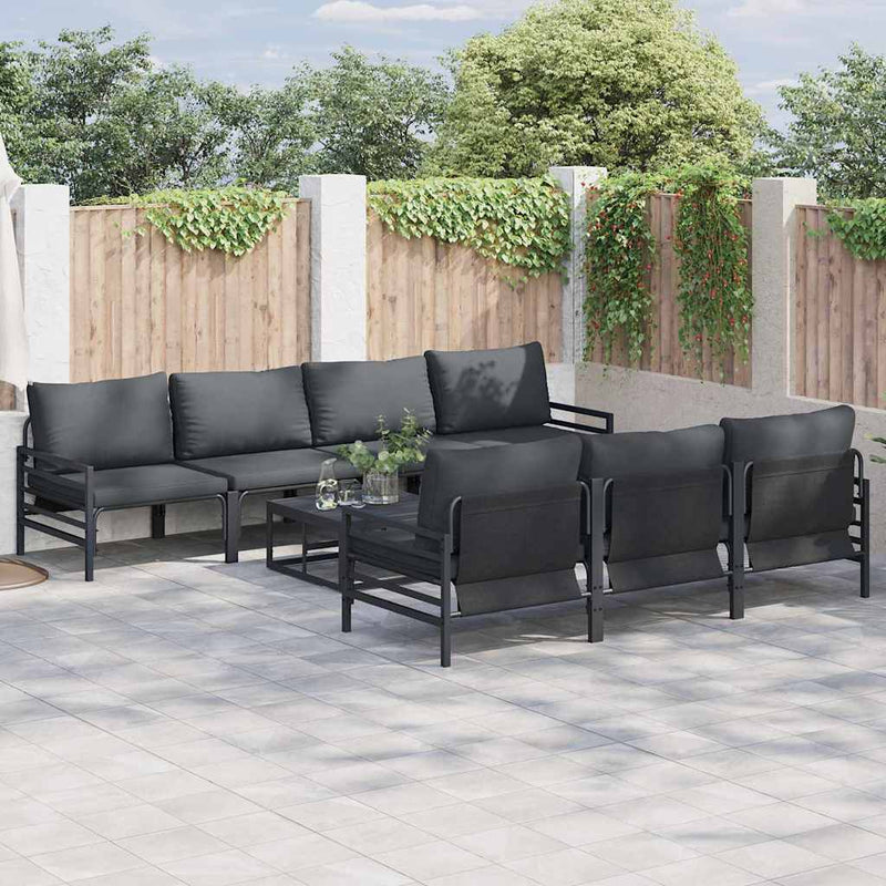 Set de canapele pentru grădină 8 buc. Negru Oțel