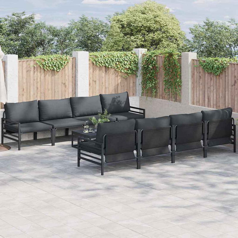 Set de canapele pentru grădină 9 buc. Negru Oțel