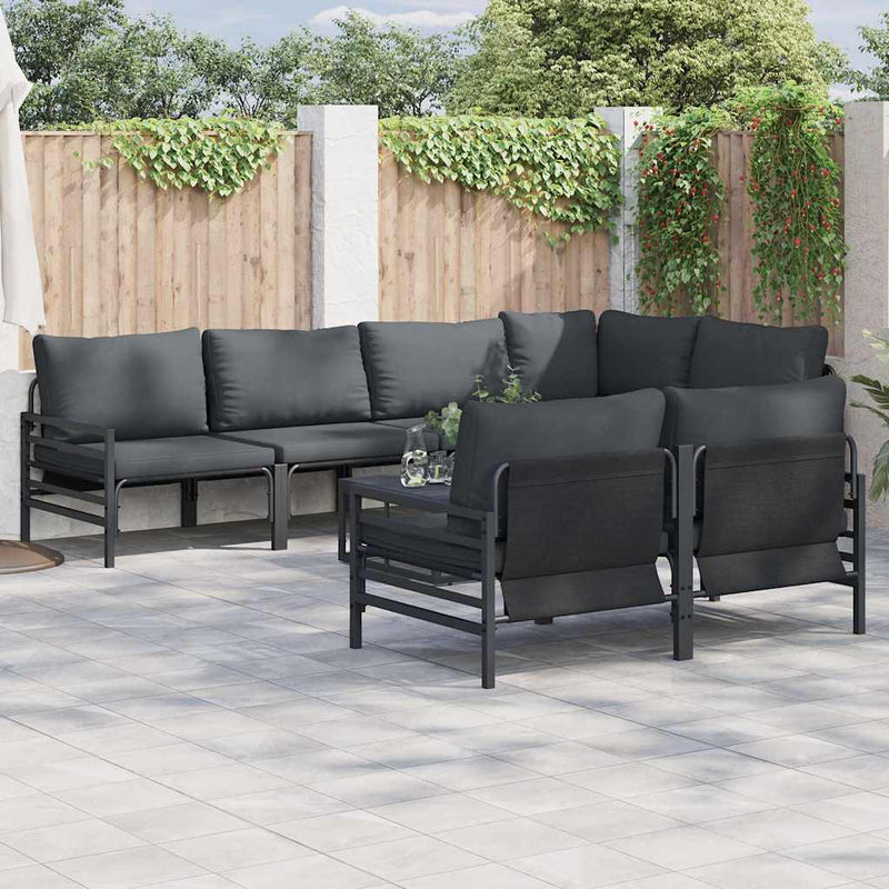 Set de canapele pentru grădină 7 buc. Negru Oțel