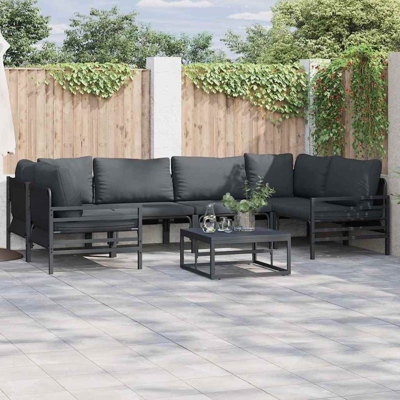 Set de canapele pentru grădină 7 buc. Negru Oțel