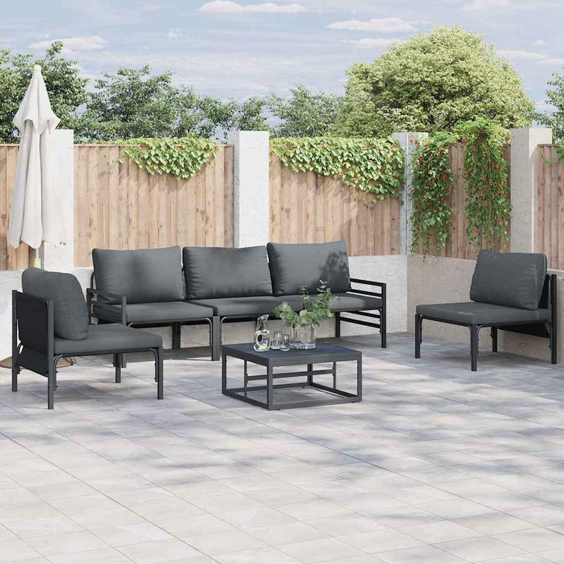 Set de canapele pentru grădină 6 buc. Negru Oțel