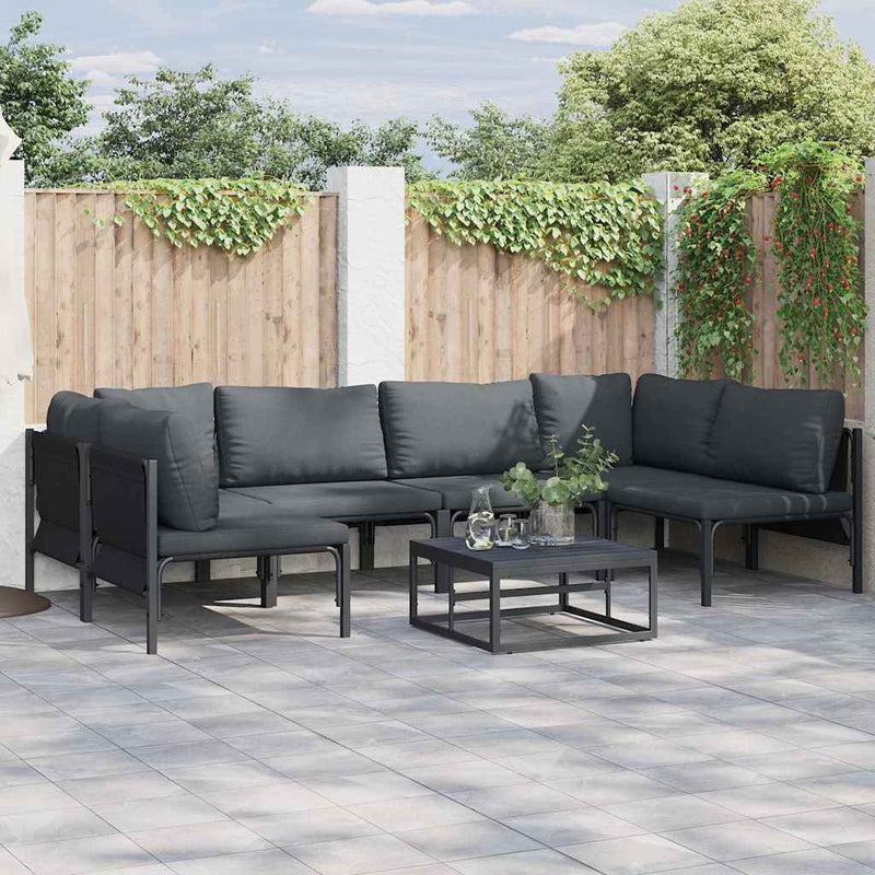 Set de canapele pentru grădină 7 buc. Negru Oțel