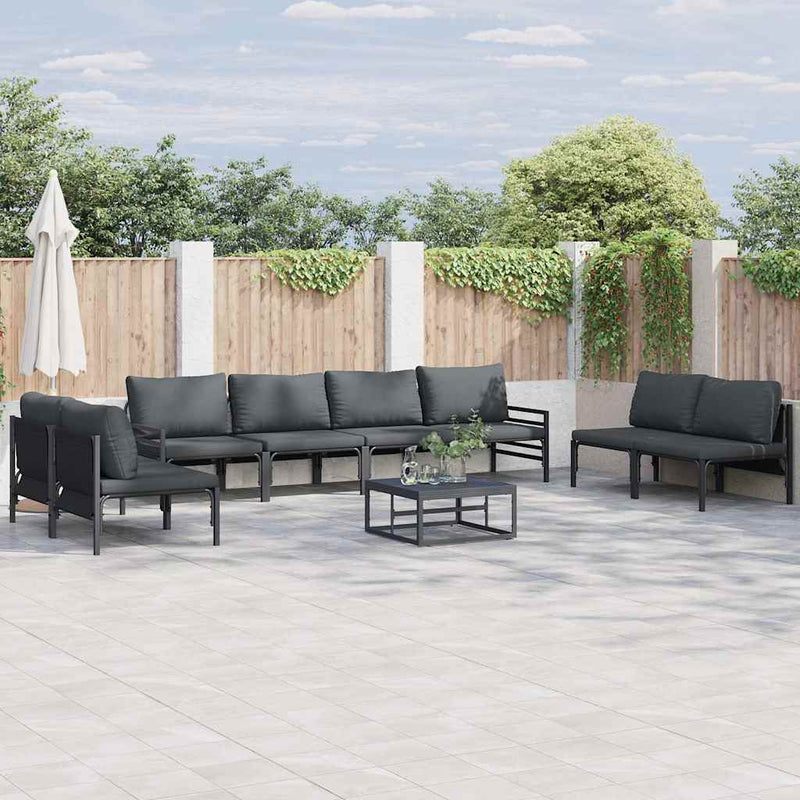 Set de canapele pentru grădină 8 buc. Negru Oțel