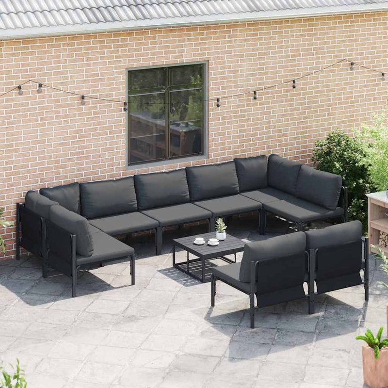 Set de canapele pentru grădină 10 buc. Negru Oțel