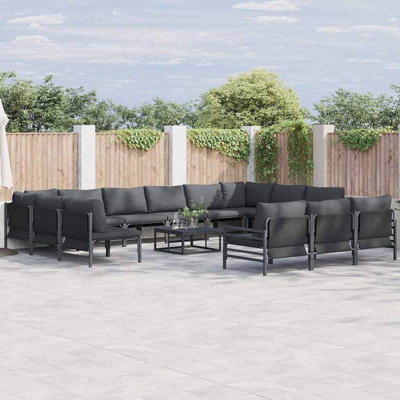 Set de canapele pentru grădină 14 buc. Negru Oțel