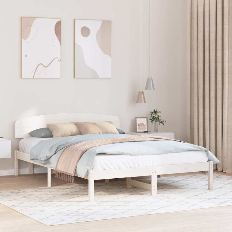Cadru de pat cu headboard Alb 160 x 200 cm Lemn de pin masiv