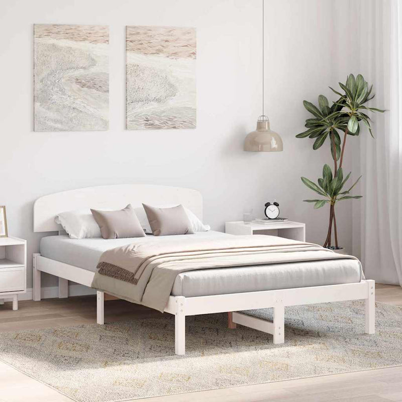 Cadru de pat cu headboard Alb 120 x 190 cm Lemn de pin masiv