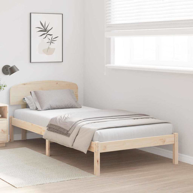 Cadru de pat cu headboard natural 90 x 200 cm Lemn de pin masiv