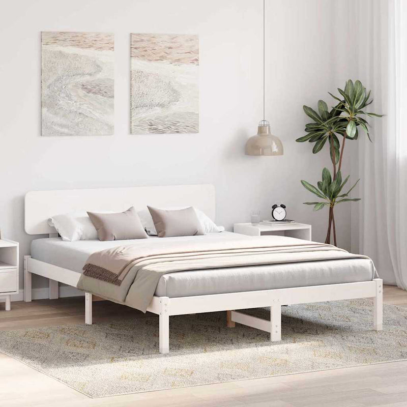 Cadru de pat cu headboard Alb 200 x 200 cm Lemn de pin masiv