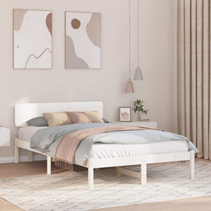 Cadru de pat cu headboard Alb 135 x 190 cm Lemn de pin masiv