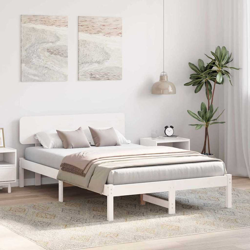 Cadru de pat cu headboard Alb 120 x 190 cm Lemn de pin masiv