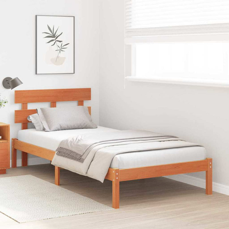 Cadru de pat cu headboard Maro 90 x 200 cm Lemn masiv de pin