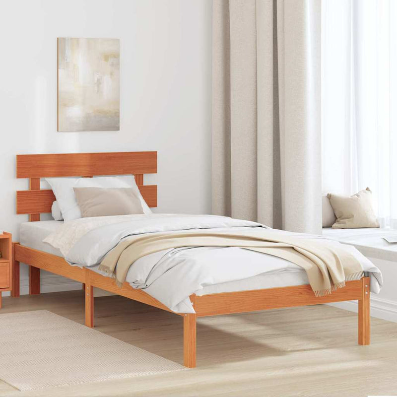 Cadru de pat cu headboard Maro 75 x 190 cm Lemn masiv de pin
