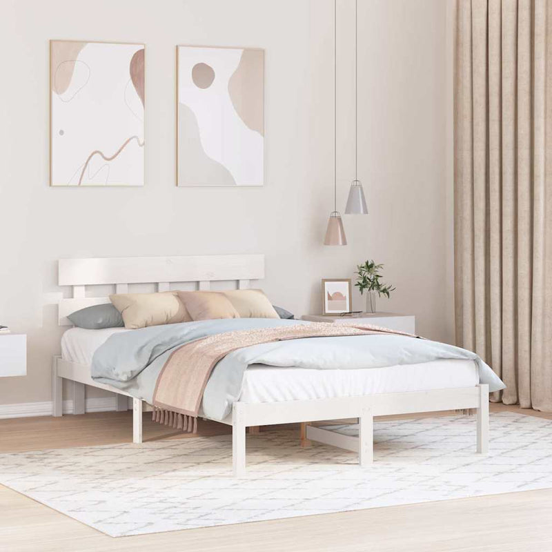 Cadru de pat cu headboard Alb 135 x 190 cm Lemn masiv de pin