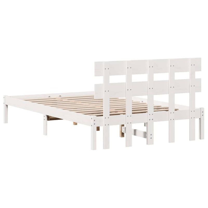 Cadru de pat cu headboard Alb 135 x 190 cm Lemn masiv de pin