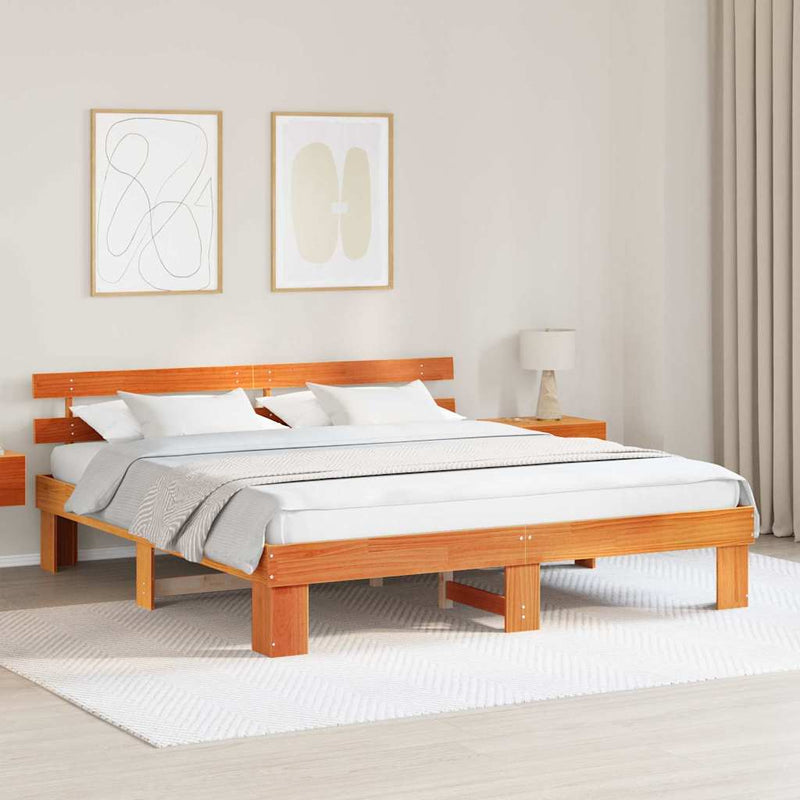 Cadru de pat Maroniu cerat 200 x 200 cm Lemn de pin masiv