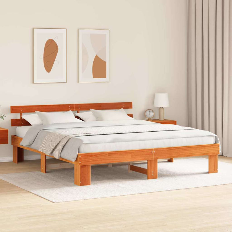 Cadru de pat Maroniu cerat 200 x 200 cm Lemn de pin masiv