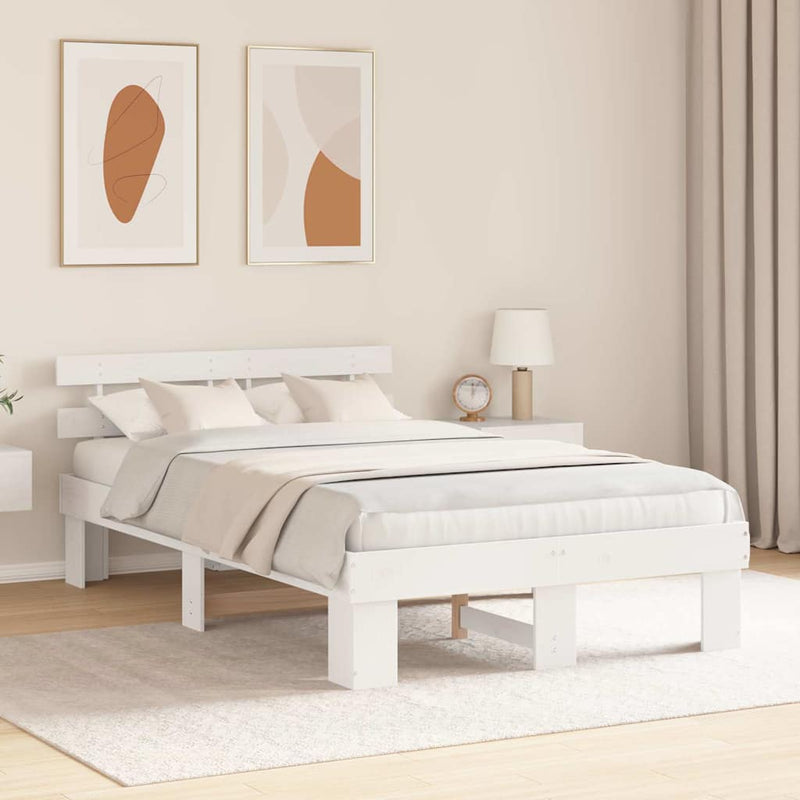 Cadru de pat cu headboard Alb 140 x 190 cm Lemn de pin masiv