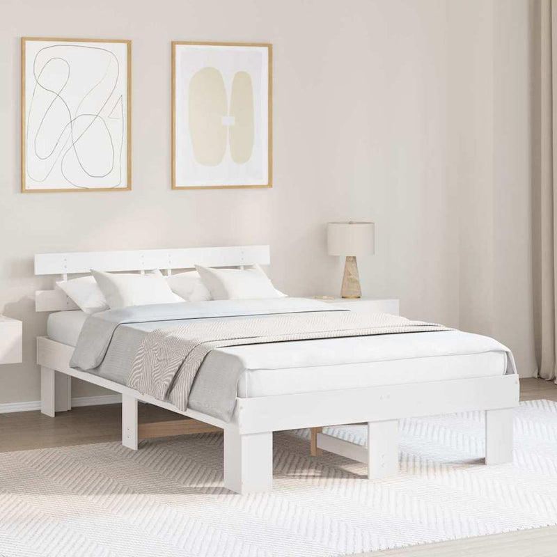 Cadru de pat cu headboard Alb 120 x 190 cm Lemn de pin masiv