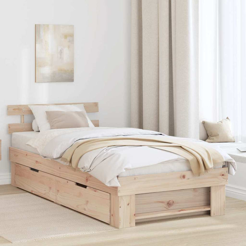 Cadru de pat cu headboard natural 90 x 190 cm Lemn de pin masiv