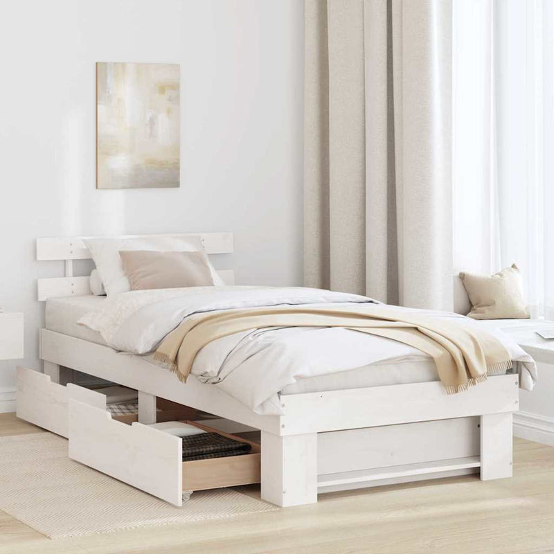 Cadru de pat cu headboard Alb 90 x 190 cm Lemn de pin masiv