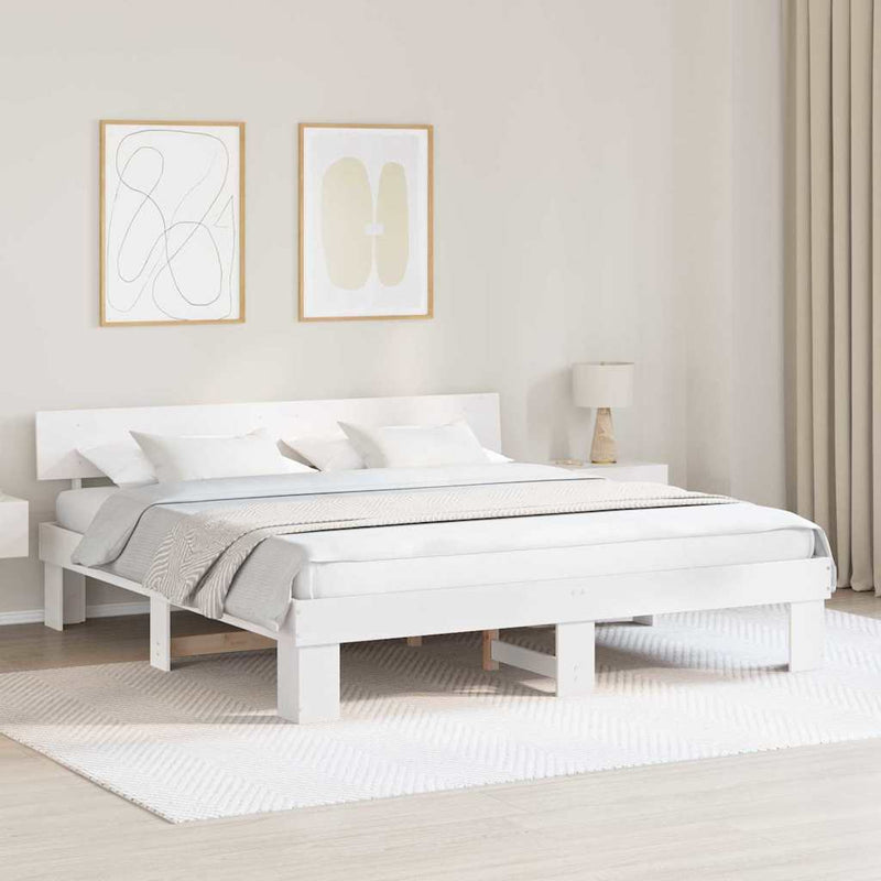 Cadru de pat cu headboard Alb 180 x 200 cm Lemn de pin masiv