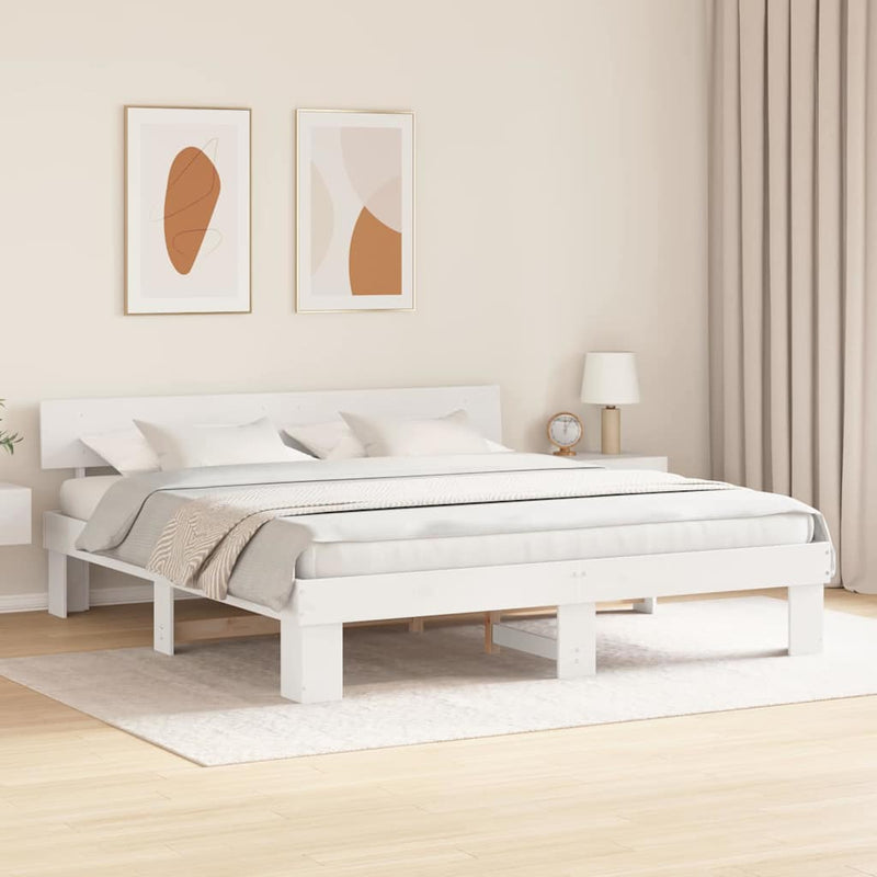 Cadru de pat cu headboard Alb 180 x 200 cm Lemn de pin masiv