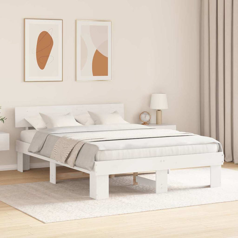 Cadru de pat cu headboard Alb 160 x 200 cm Lemn de pin masiv