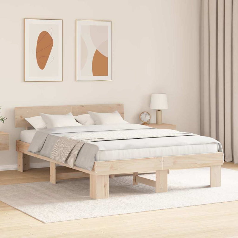 Cadru de pat natural 140 x 200 cm Lemn de pin masiv