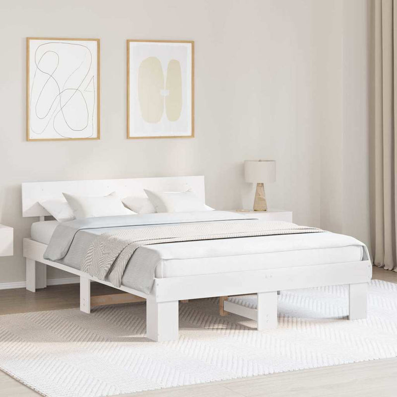 Cadru de pat cu headboard Alb 140 x 200 cm Lemn de pin masiv