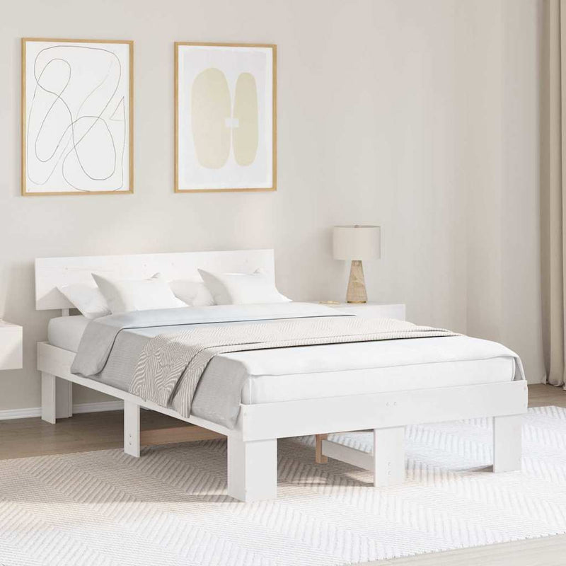 Cadru de pat cu headboard Alb 140 x 190 cm Lemn de pin masiv