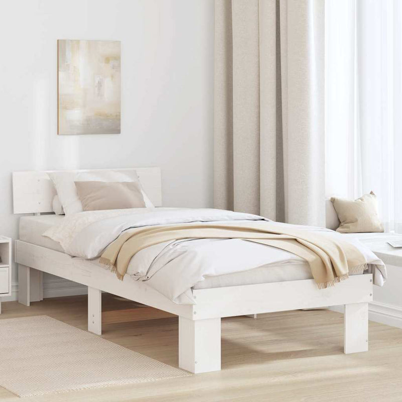 Cadru de pat cu headboard Alb 75 x 190 cm Lemn de pin masiv