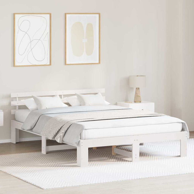 Cadru de pat cu headboard Alb 160 x 200 cm Lemn de pin masiv