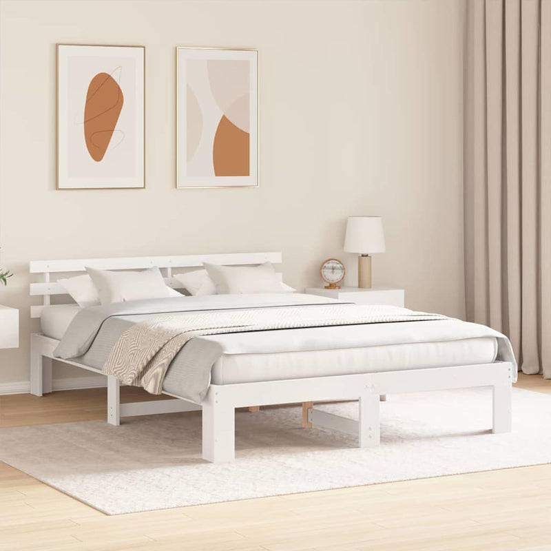 Cadru de pat cu headboard Alb 160 x 200 cm Lemn de pin masiv