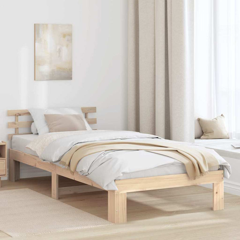 Cadru de pat cu headboard natural 90 x 190 cm Lemn de pin masiv