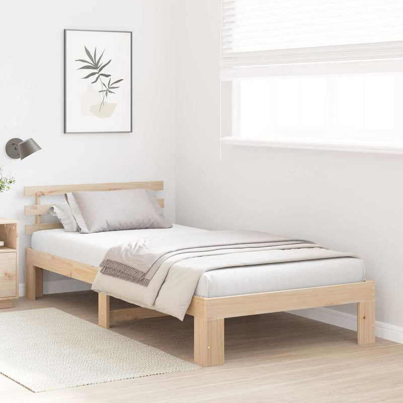 Cadru de pat cu headboard natural 90 x 190 cm Lemn de pin masiv