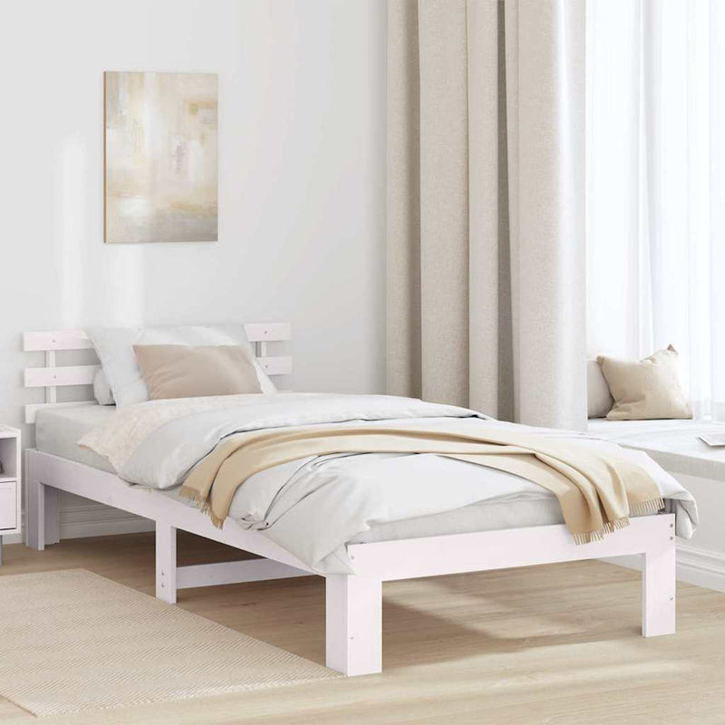 Cadru de pat cu headboard Alb 75 x 190 cm Lemn de pin masiv