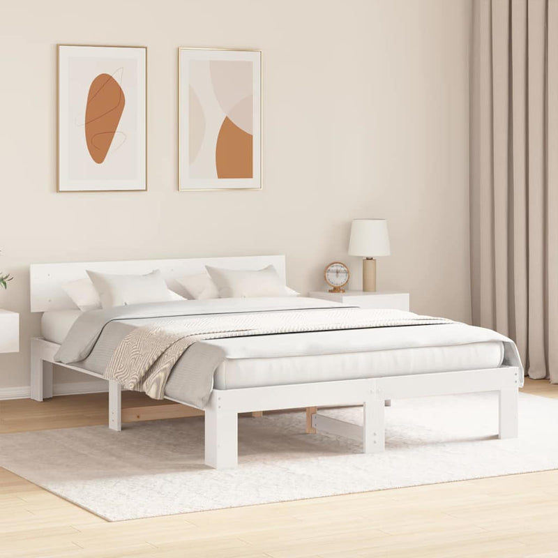 Cadru de pat cu headboard Alb 140 x 200 cm Lemn de pin masiv