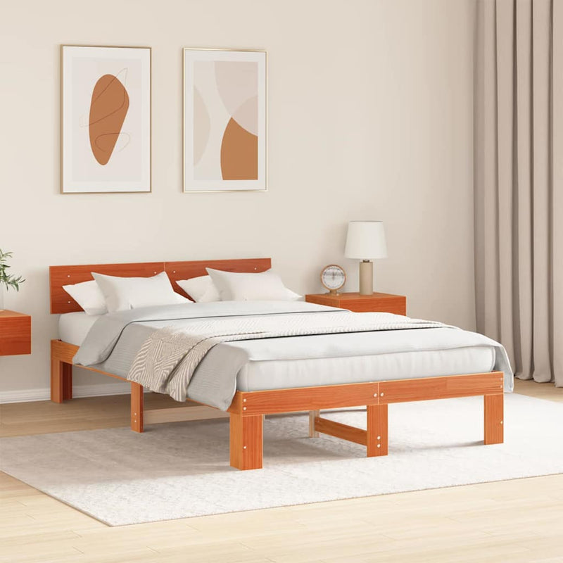 Cadru de pat Maroniu cerat 140 x 190 cm Lemn de pin masiv