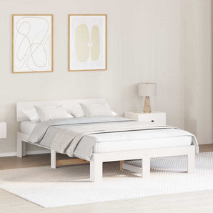 Cadru de pat cu headboard Alb 135 x 190 cm Lemn de pin masiv