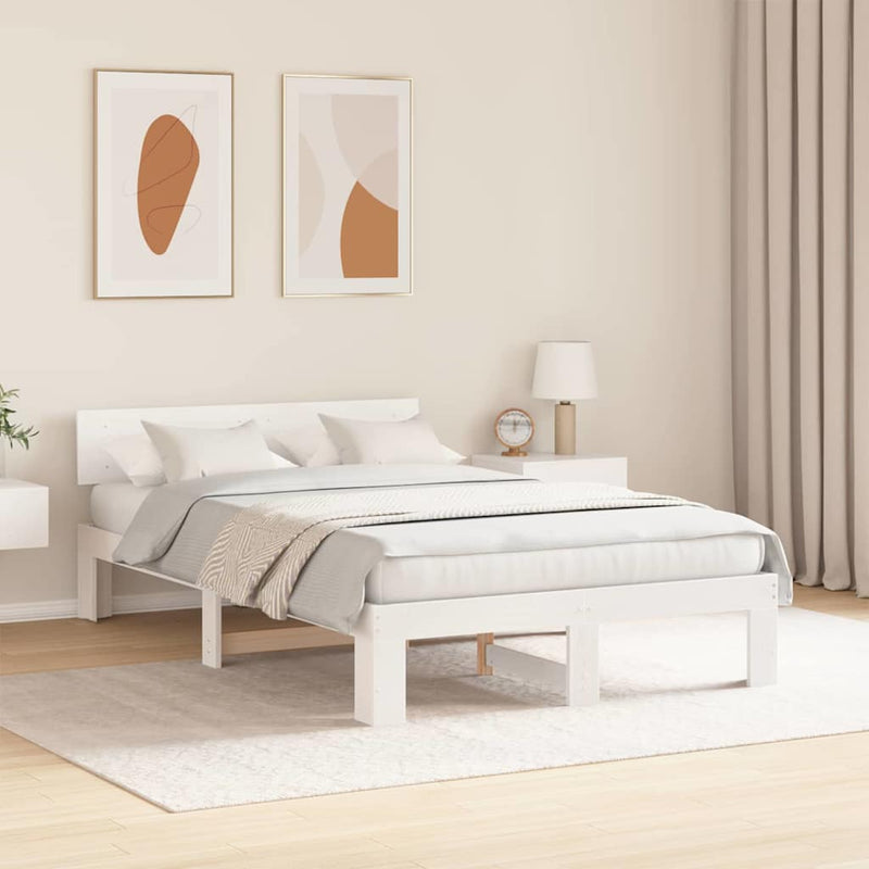 Cadru de pat cu headboard Alb 135 x 190 cm Lemn de pin masiv