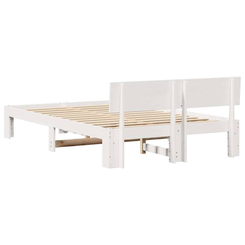 Cadru de pat cu headboard Alb 135 x 190 cm Lemn de pin masiv
